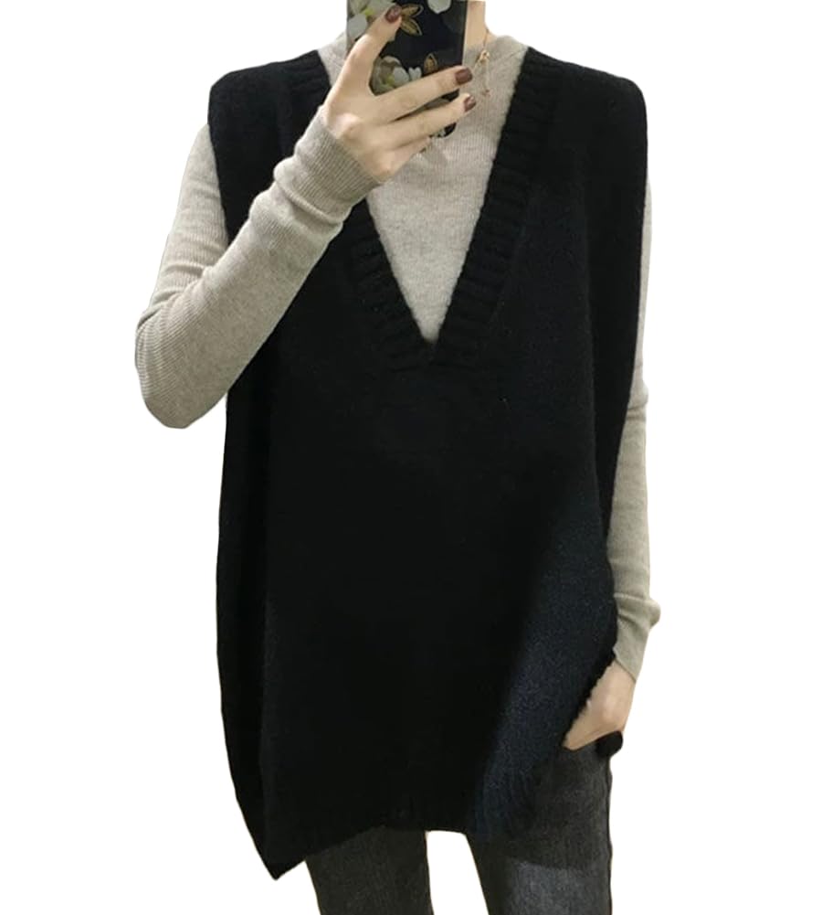 【送料無料】[ASARANS] ロングベスト ベスト レディース ニット Vネック ノースリーブ 重ね着 無地 ゆ..