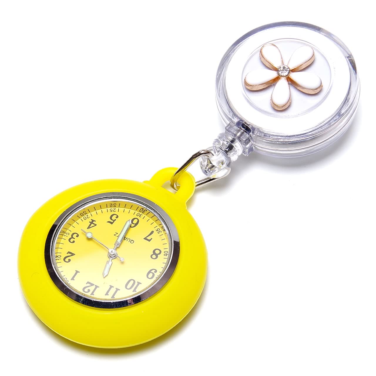 【送料無料】GoodsLand 【 5カラー 】ナースウォッチ クリップ式 リール式 時計 花 フラワー クリップ ..