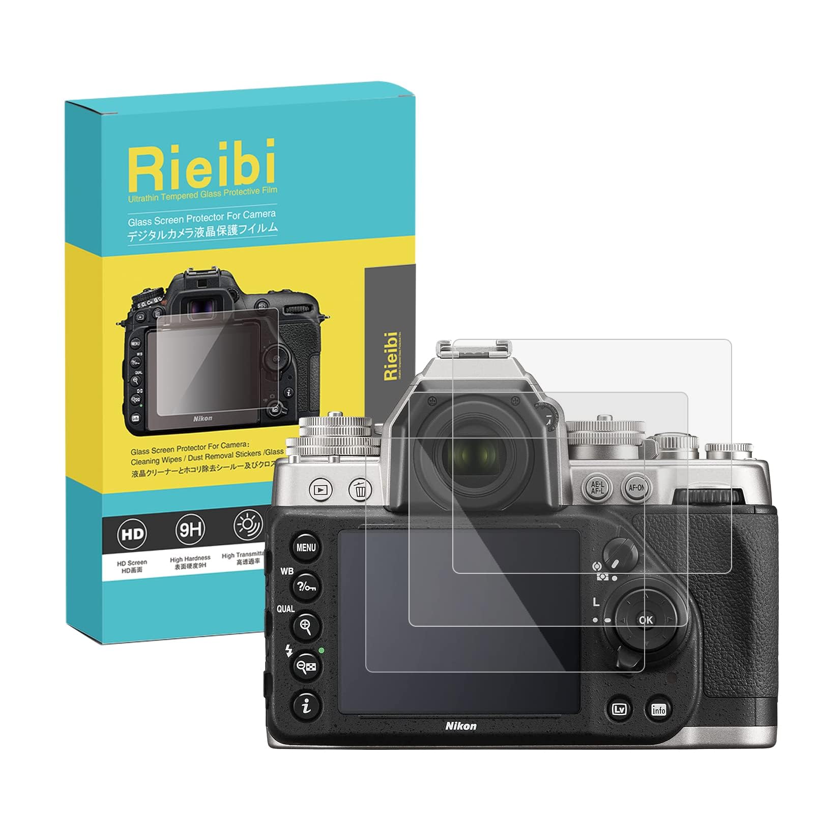 【送料無料】Rieibi Nikon 保護フィルム、 nikon液晶プロテクター 厚さ0.25MM 薄いタイプ 3枚セット 強化ガラス 表面硬度9H 耐衝撃 耐指紋 色：保護フィルム、サイズ：DF