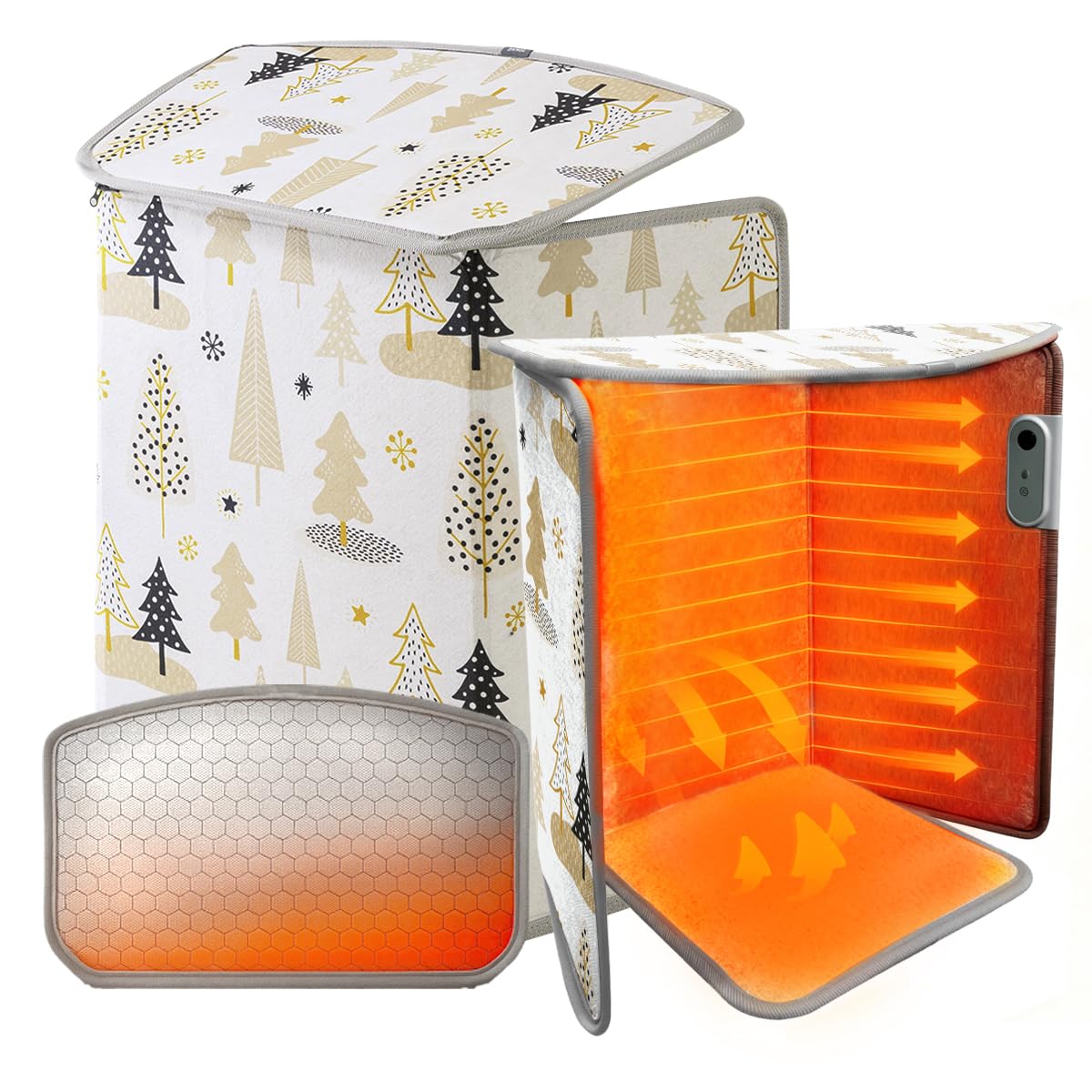 【送料無料】TOKAIZ パネルヒーター 足元 デスク 足の裏も温められる 踏み型 5面 省エネ 冷え対策 タイマー付き(2/4/8時間選択可) 3段階温度調整 転倒オフ デスクヒーター 遠赤外線 足元ヒーター 足元暖房 折りたたみ フットヒーター オフィス 暖房器具 色：ノースウッズ