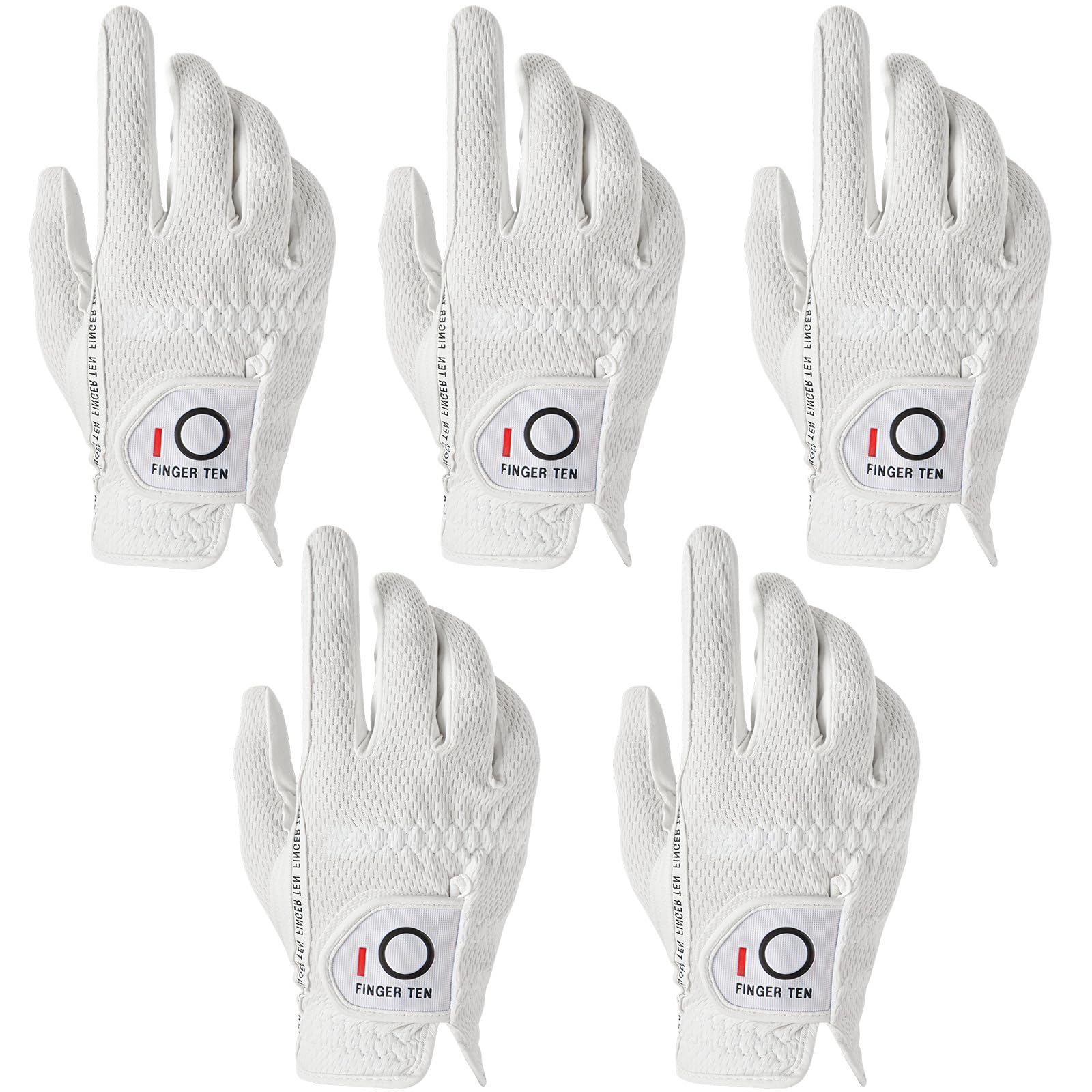 【送料無料】ゴルフグローブ メンズ 5枚セット スウェード調合成皮革 繊維布 メッシュ素材 ソフト 通気 速乾 耐摩擦性 丸洗い可能 マジックテープ 多機能 全天候型 破れにくい ゴルフ用手袋 DLX-006 色：ホワイト(右手用)、サイズ：26