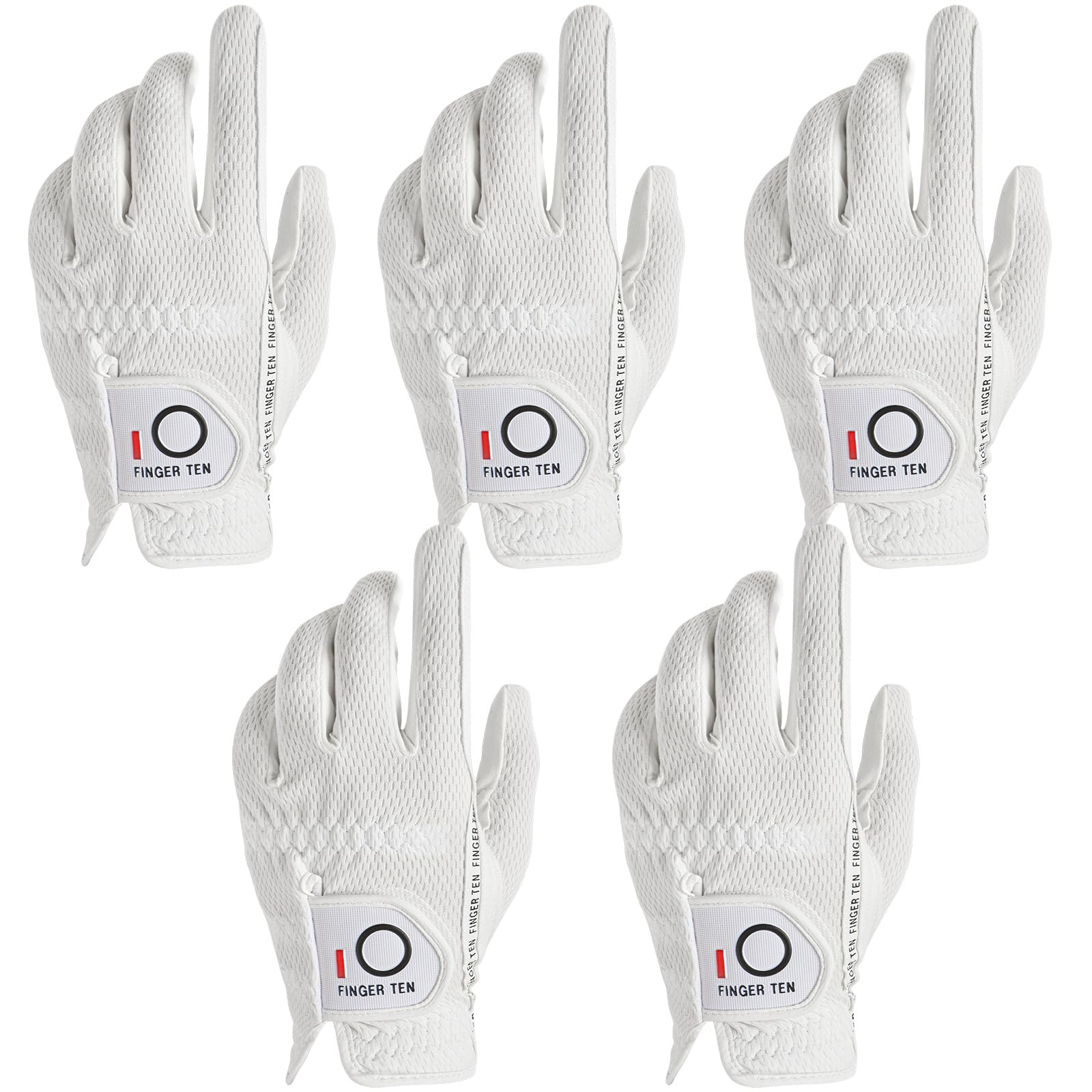 【送料無料】ゴルフグローブ メンズ 5枚セット スウェード調合成皮革 繊維布 メッシュ素材 ソフト 通気 速乾 耐摩擦性 丸洗い可能 マジックテープ 多機能 全天候型 破れにくい ゴルフ用手袋 DLX-006 色：ホワイト(左手用)、サイズ：25