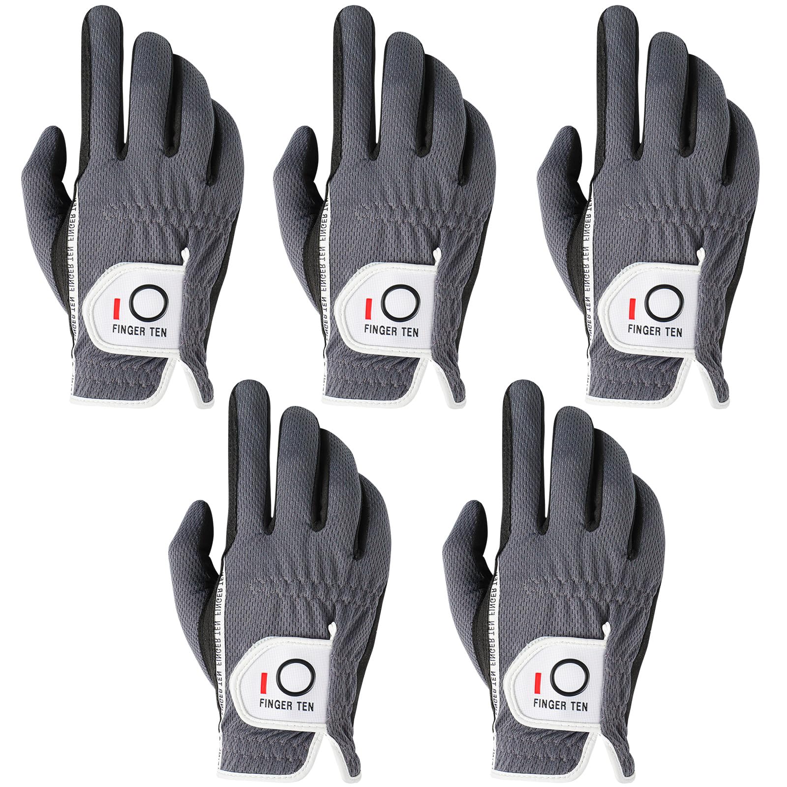 【送料無料】ゴルフグローブ メンズ 5枚セット スウェード調合成皮革 繊維布 メッシュ素材 ソフト 通気 速乾 耐摩擦性 丸洗い可能 マジックテープ 多機能 全天候型 破れにくい ゴルフ用手袋 DLX-006 色：グレー(右手用)、サイズ：24