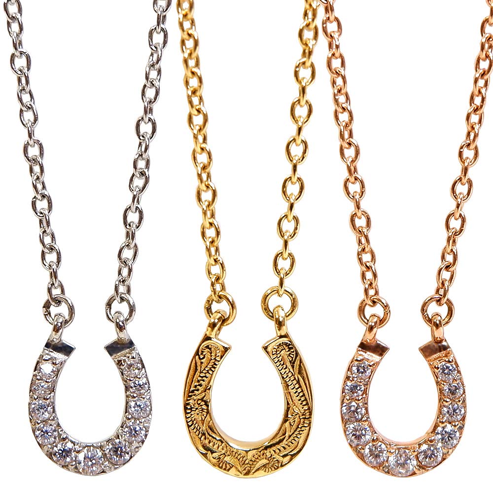 【送料無料】ハワイアンジュエリー ネックレス ホースシュー 馬蹄 リバーシブル 2WAY 石 ジルコニア 金..