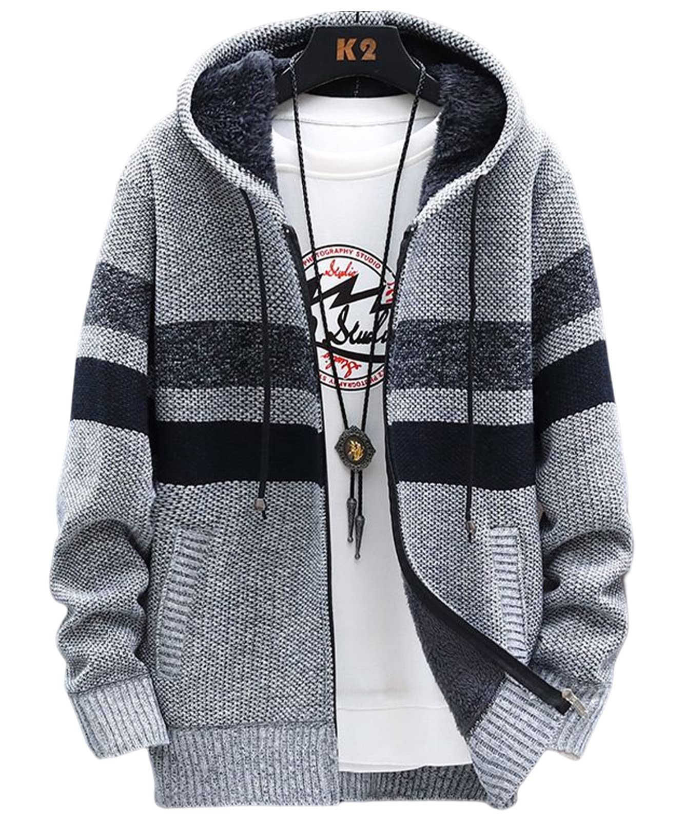 【送料無料】[BLANK BLANC] メンズ パーカー ボア カーディガン ボーダー 暖かい 春 秋 冬 M〜2XL B31 ..