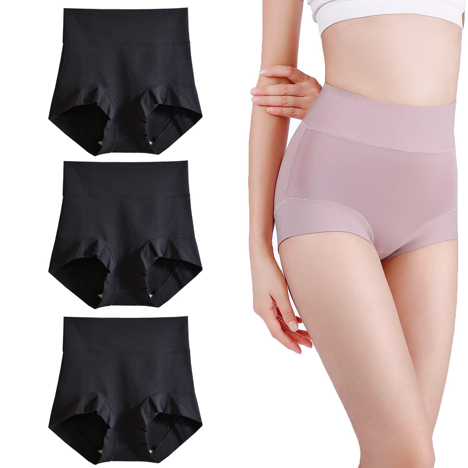 【送料無料】[KOXIFLI] ショーツ ハイウエストショーツ レディース 3枚セット 深め 綿 セクシー腹部下着 食い込みにくい 通気性下着 女性 レギュラー パンティー 色：ブラック、サイズ：M