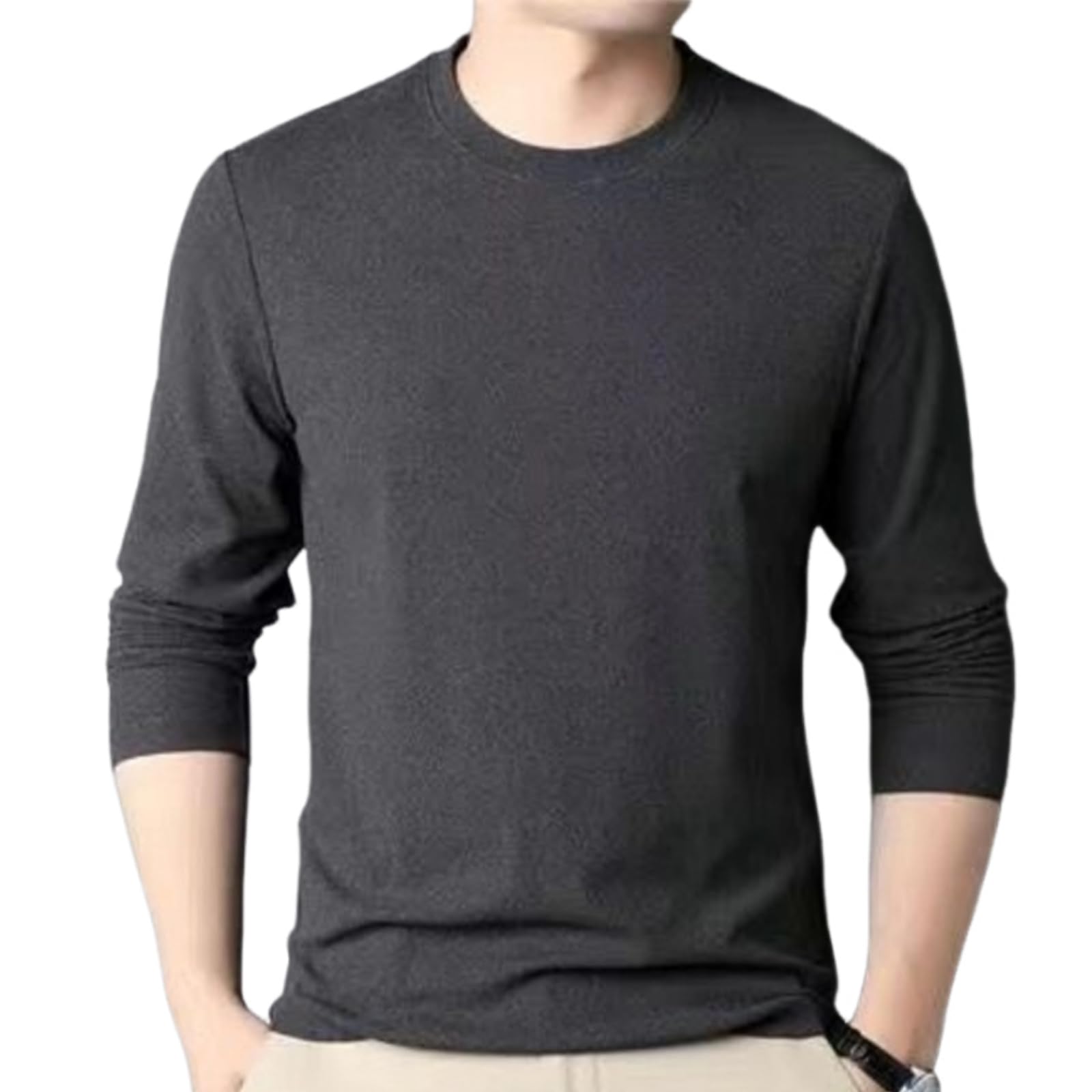 【送料無料】[BLANK BLANC] 両面起毛 tシャツ 長袖 メンズ フリース インナー 防寒着 無地 ロンT 丸首 暖かい 起毛 保温 秋冬 色：グレー、サイズ：XL