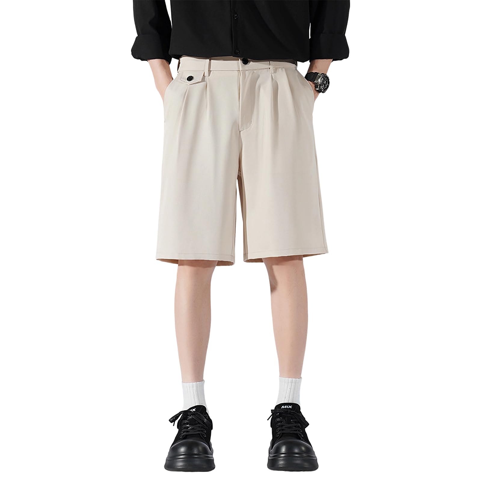 【送料無料】[maytopia] ハーフパンツ 短パン ショートパンツ 半ズボン メンズ レディース 接触冷感 夏服 夏 DK45 色：ベージュ、サイズ：32