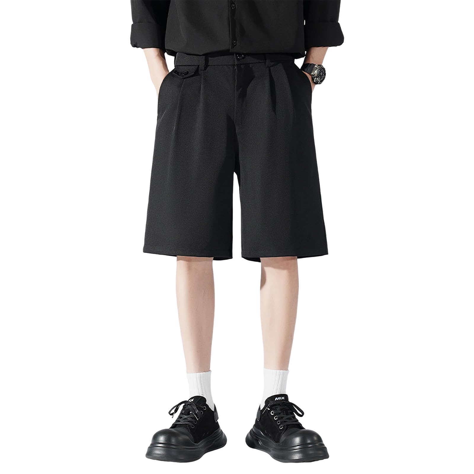 【送料無料】[maytopia] ハーフパンツ 短パン ショートパンツ 半ズボン メンズ レディース 接触冷感 夏服 夏 DK45 色：ブラック、サイズ：32