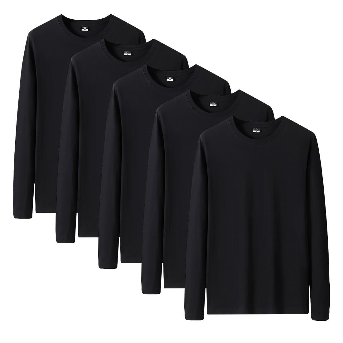 【送料無料】[AYISTELU] ロングスリーブ Tシャツ ロンT 長袖 3枚組 綿100% 肉厚生地 無地 メンズ tシャツ 長袖 吸汗速乾 インナー 肌着 カジュアル 秋 冬 春 服 色：ブラック-5枚組、サイズ：2XL