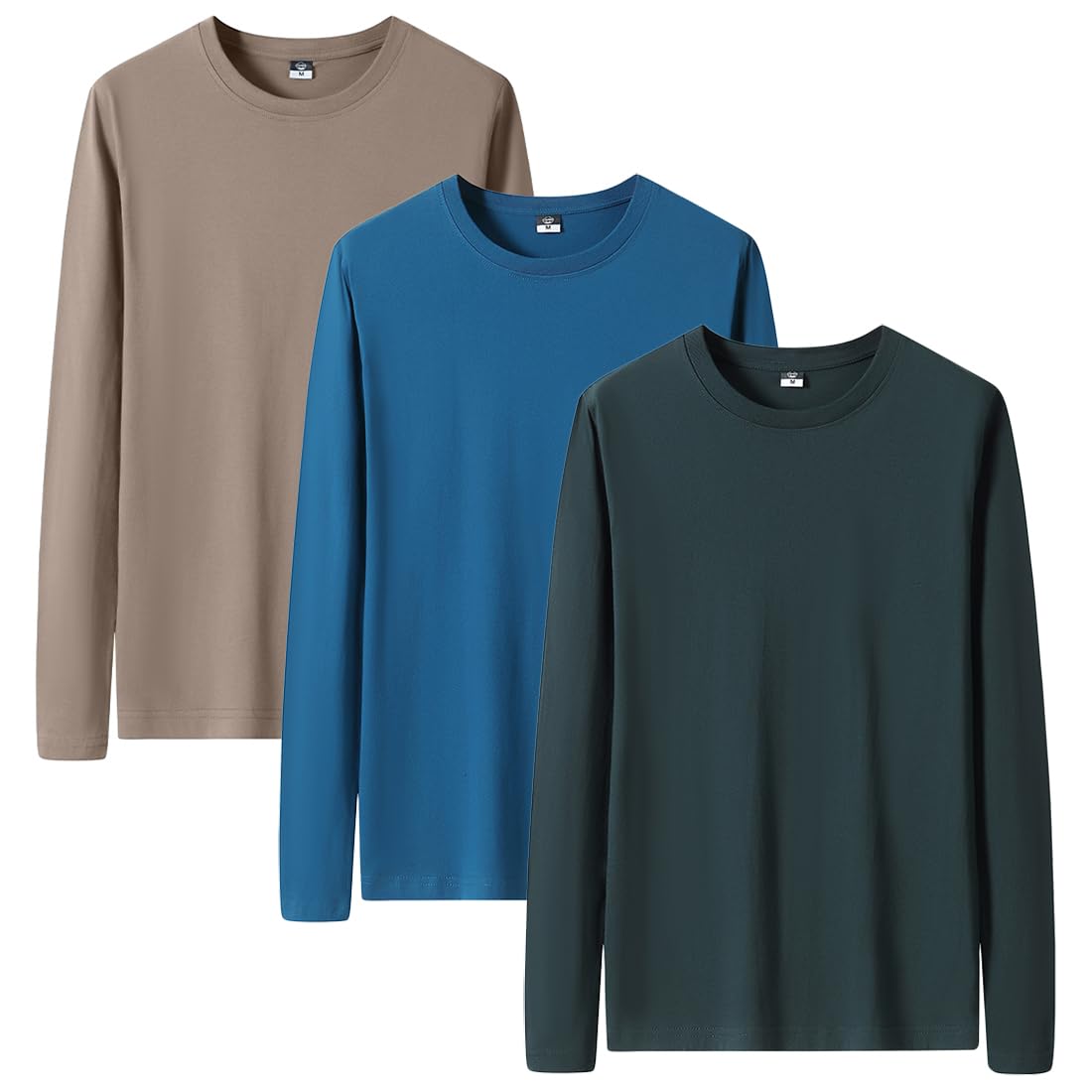 【送料無料】[AYISTELU] ロングスリーブ Tシャツ ロンT 長袖 3枚組 綿100% 肉厚生地 無地 メンズ tシャツ 長袖 吸汗速乾 インナー 肌着 カジュアル 秋 冬 春 服 色：ミックスカラ、サイズ：M