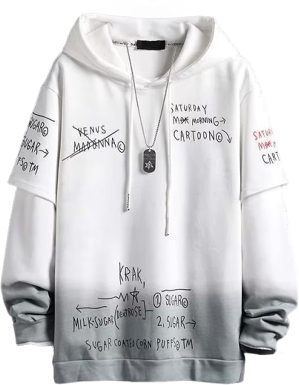 【送料無料】[BLANK BLANC] パーカー メンズ ビックシルエット 落書き 長袖 スウェット 大きめ デザイン 普段着 ゆったりスウェット xl ヒップホップ ホワイト 5A-B04-WHXL 色：ホワイト、サイズ：XL