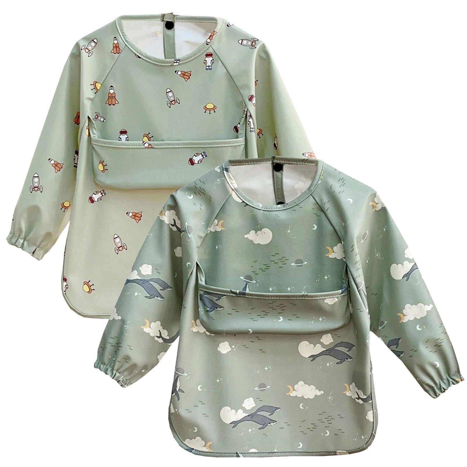 【送料無料】[GoUseGo] お食事エプロン ベビー 長袖 離乳食エプロン 2枚セット 防水 食事用エプロン 防..