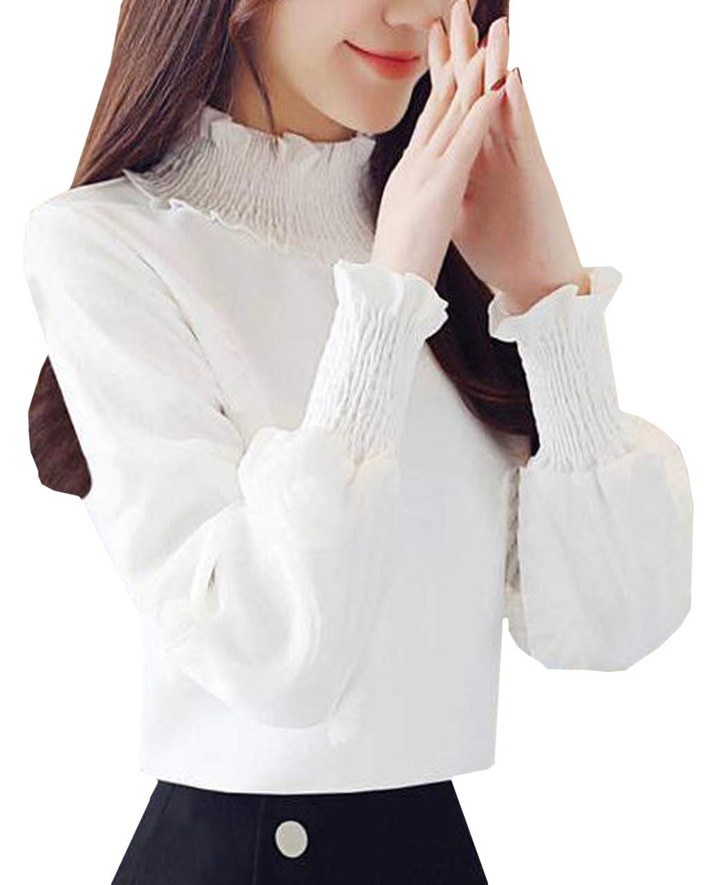 【送料無料】[toasoa] ブラウス レディース 長袖 フリル ハイネック フォーマル トップス 色：ホワイト、サイズ：XL