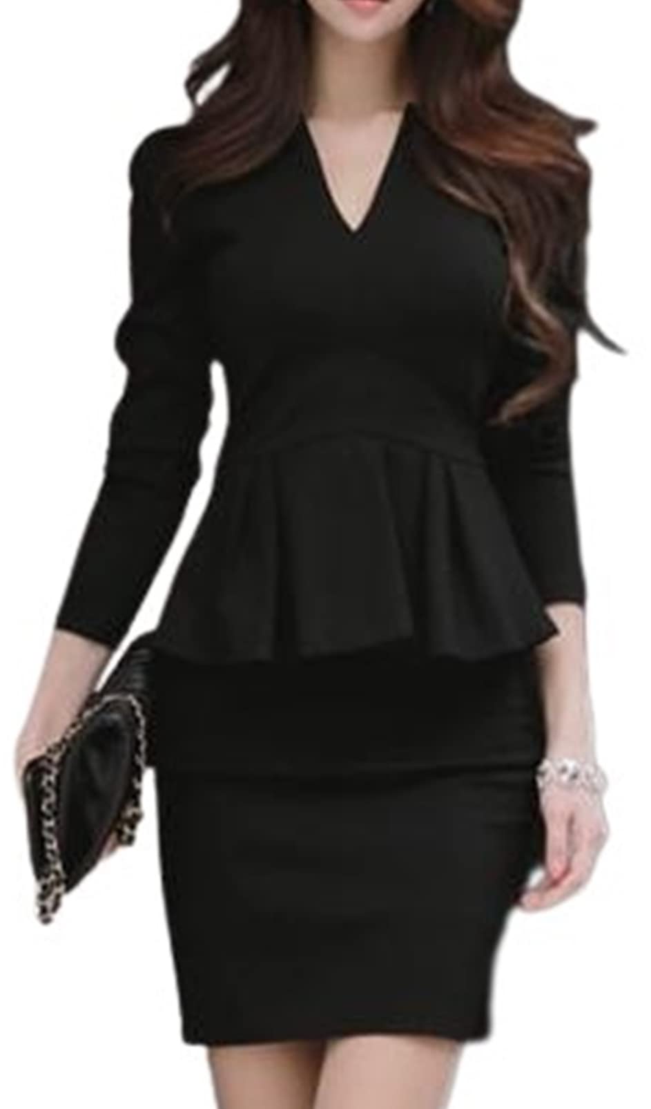 【送料無料】[トーアソーア] ペプラム ワンピース 長袖 レディース きれいめ タイト ミニ ハイウエスト..