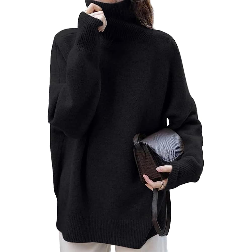 【送料無料】LIYURLTA ニット セーター レディース ハイネック 着やせ 体型カバー 長袖 タートルネック 柔らか おしゃれ 暖かい カジュアル トップス 秋 冬 LIY27 色：ブラック、サイズ：Free Size