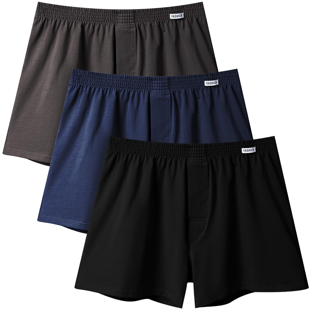 【送料無料】[Metakey] ニット トランクス メンズ 下着 無地 超長綿 抗菌防臭加工 大きいサイズ 50-125kg対応 3枚セット 4枚セット 5枚セット インナー アンダーウェア 前開き ボタンあり オールシーズン 色：#14-3枚組、サイズ：XL