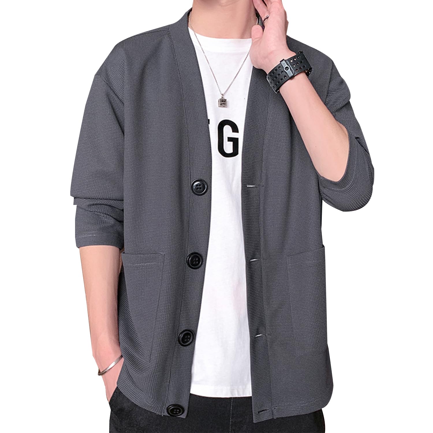 【送料無料】[Metakey] メンズ 秋服 カーディガン 和式カーディガン 長袖 メンズ 無地 セーター 羽織 ..