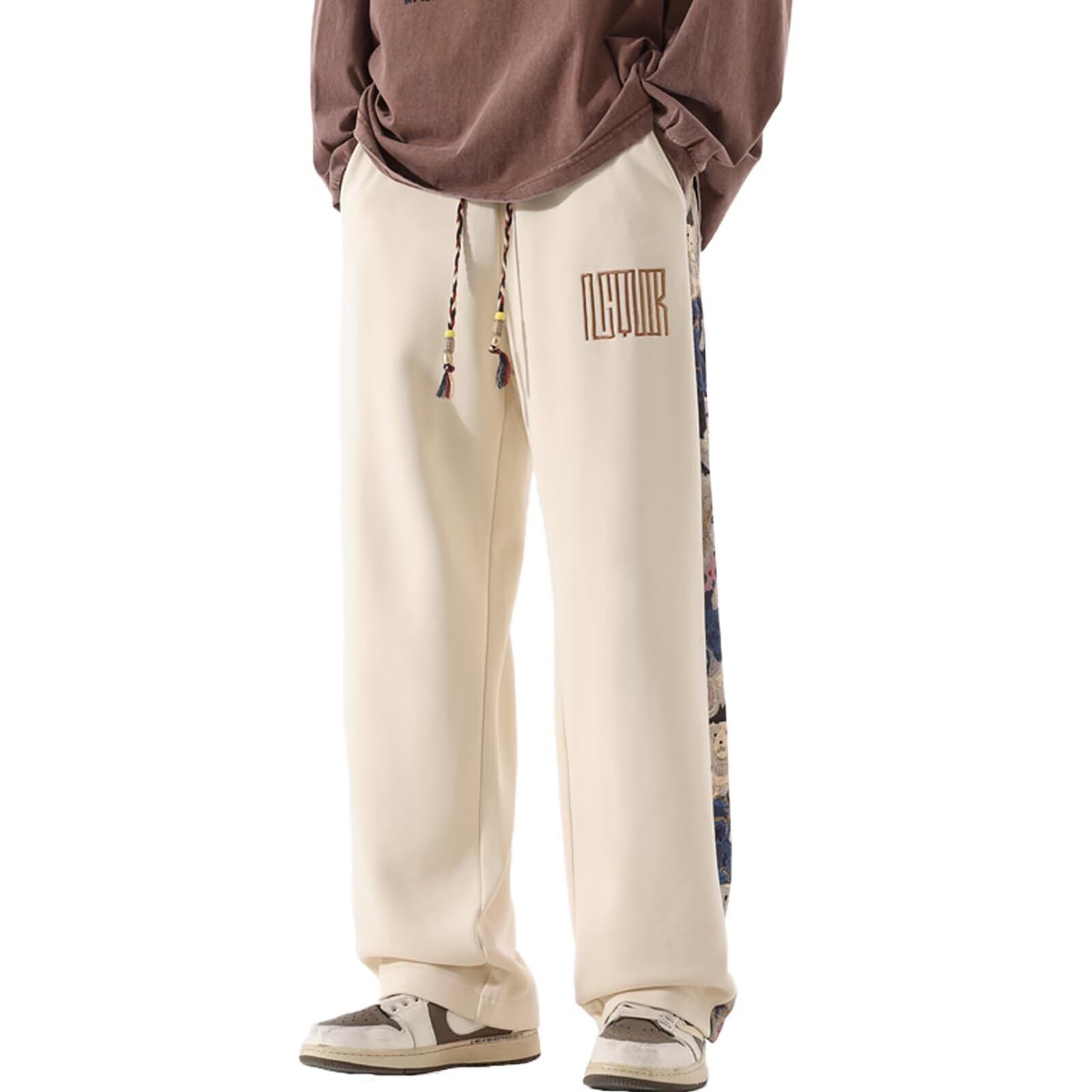 【送料無料】[UUEN] ジャージ下 メンズ ワイドパンツ ロング スウェットパンツ ゆったり カジュアル ジャージ ズボン 無地 アクティブ イージーパンツ 色：583-アプリコット、サイズ：L