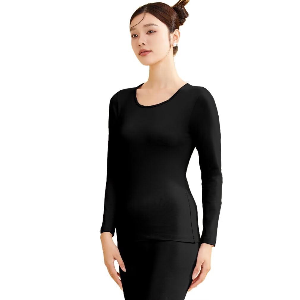 【送料無料】[Running sheep] 防寒インナー レディース アンダーシャツ 綿 あったかインナー ヒートテック インナーシャツ 保温インナー アンダーウェア 色：ブラック、サイズ：L