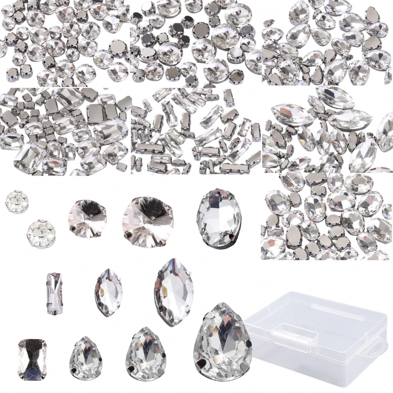 【送料無料】Sweet Plus ラインストーン 台座付き ガラスストーン 透明 ビジュー 縫いつけられる 縫製..