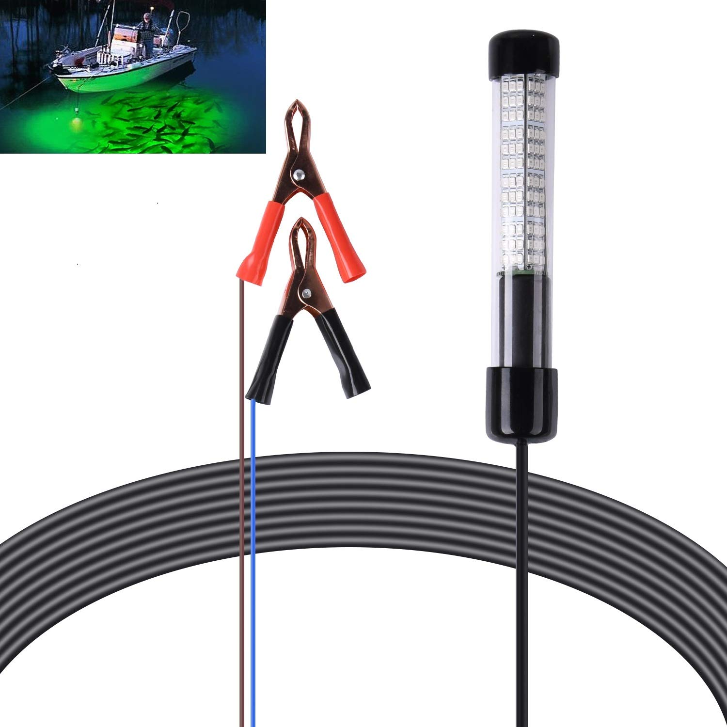 【送料無料】集魚灯[IP68防水]水中灯[50000時間]夜釣りライト 180個LEDライト 5m/12m選べ 三色 色：グ..