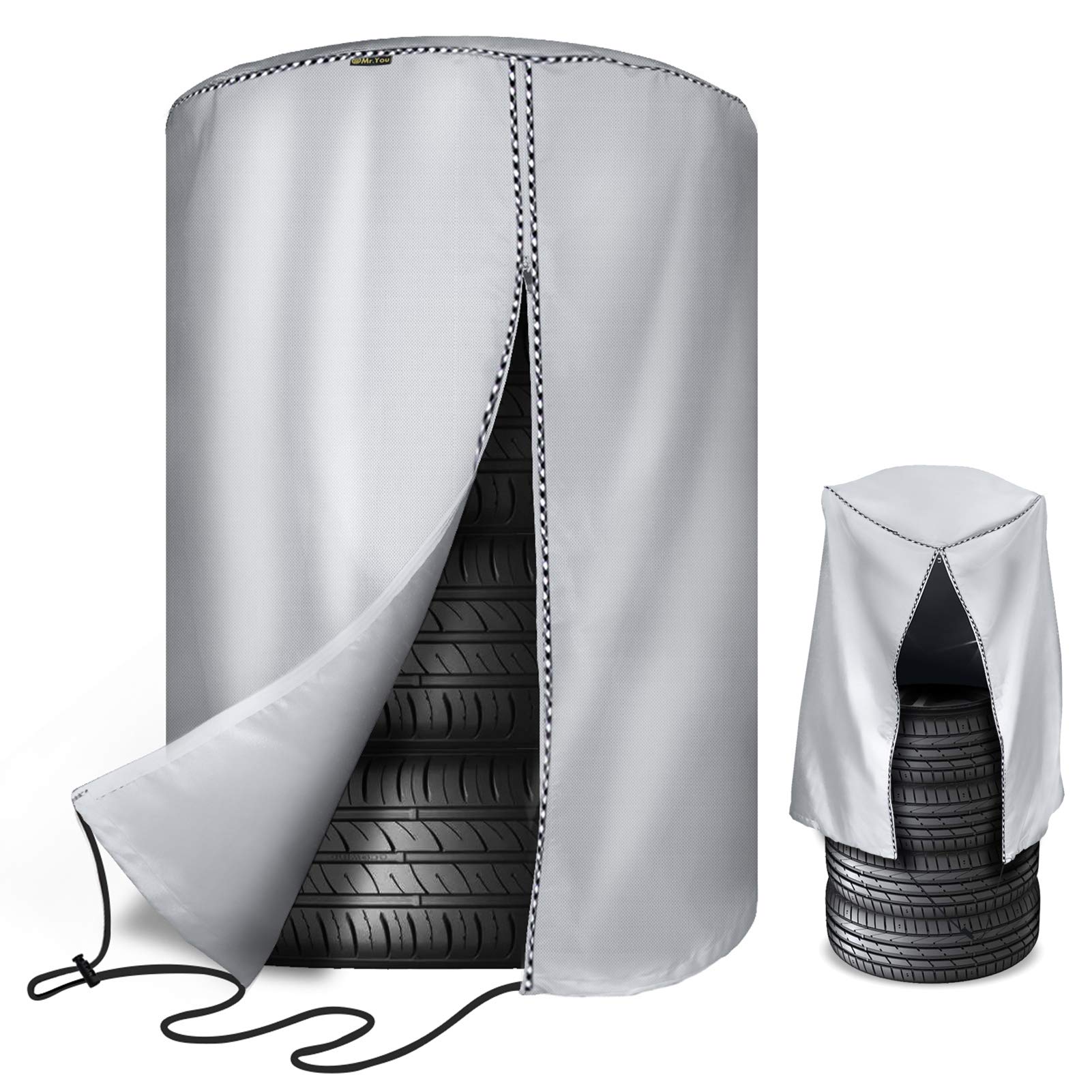 【送料無料】Mr.You 車用タイヤカバー 軽自動車用 タイヤ収納 420D厚手 UVカット 高防風 防埃 防雨 防雪 丈夫 色：シルバー（420D厚手）、サイズ：73×110cm (普通自動車用)