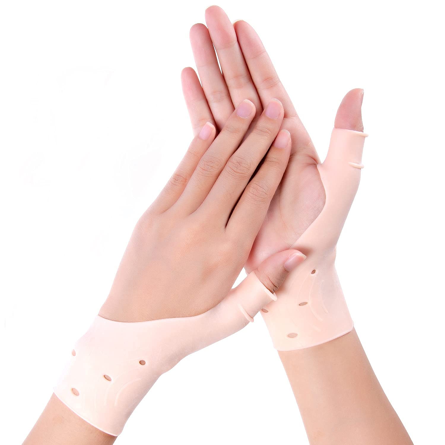 【送料無料】「espfree」手首サポーター 親指の固定 腱鞘炎 テーピング サポーター 拇指cm関節症 サポーター 捻挫 突き指 衝撃緩和 シリコン素材 疲れ軽減 手首保護 水仕事 家事OK 手首の怪我防止 男女兼用 左右セット 色：穴開き、サイズ：Sサイズ 2枚 (x 1)