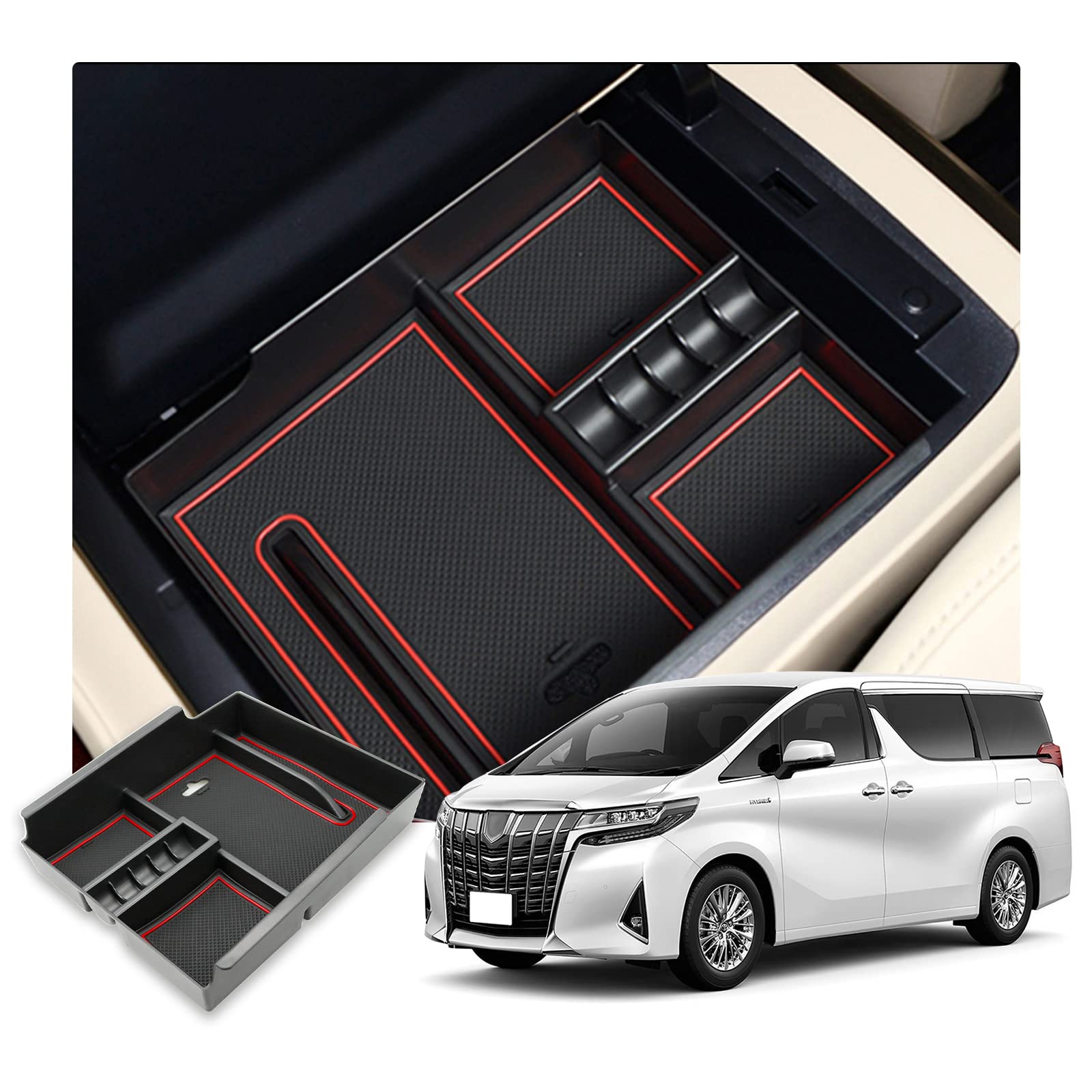 【送料無料】【RUIYA】トヨタ アルファード Toyota alphard 2015-2018現行 対応 センター コンソールボックス 小物入れトレイ フロント コンソール ボックス (30系 AYH30W AGH30W AGH35W GGH30W GGH35W) 色：レッド