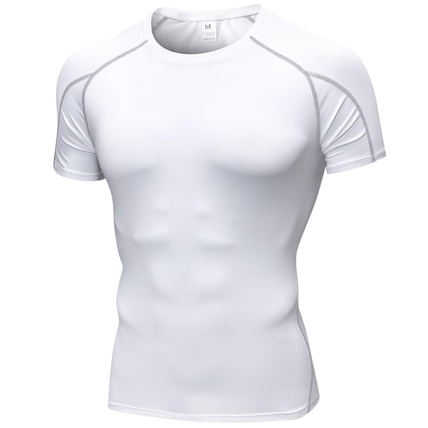 【送料無料】[Sillictor] コンプレッション トップス メンズ 半袖 パワーストレッチ アンダー シャツ スポーツ ウェア tシャツ [UVカット + 吸汗速乾] 1、2、3点セット選択可能 色：クルーネック-yc1053ホワイト、サイズ：XL