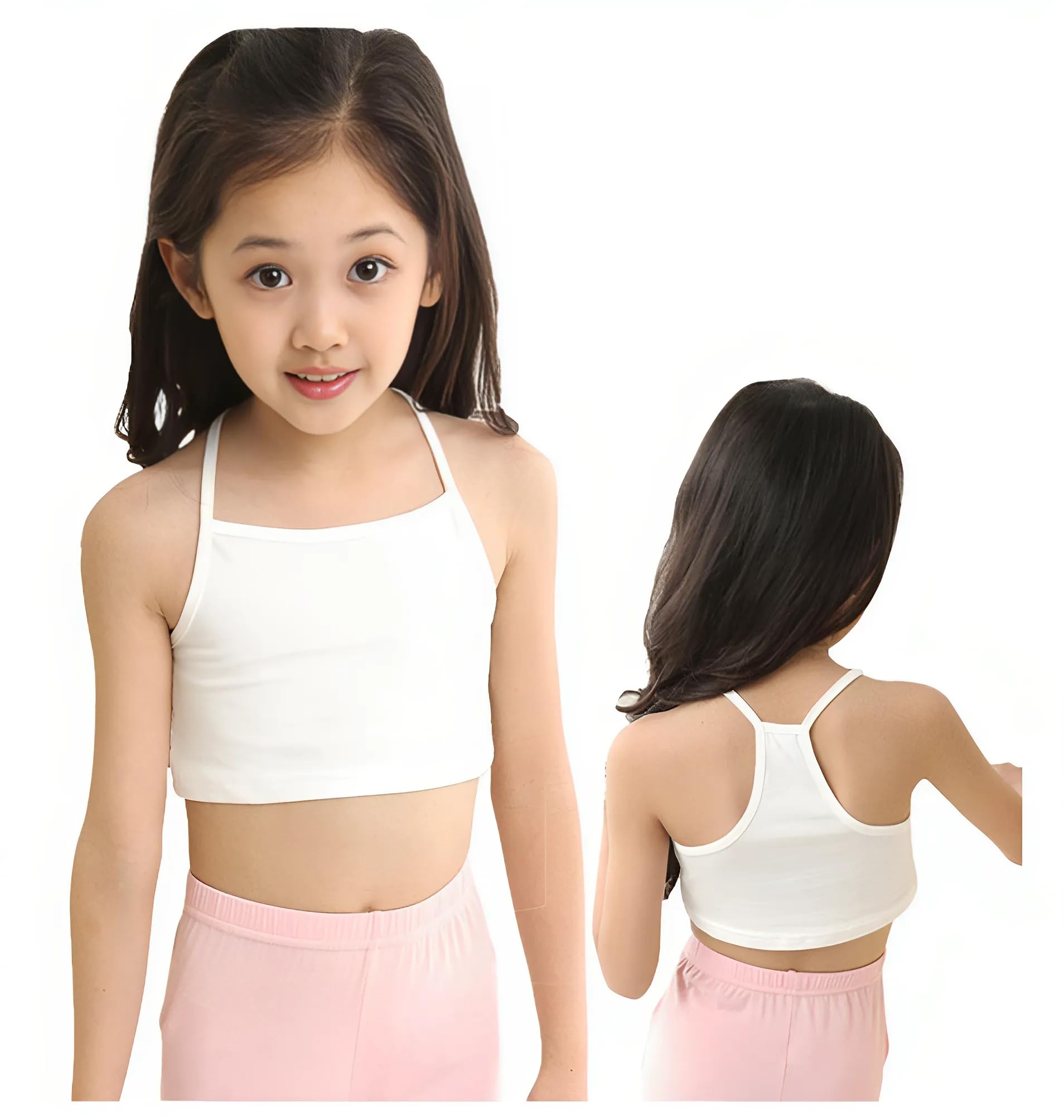 【送料無料】[InSomila] [インソミラ] 子供服 2着セット ハーフトップ タンクトップ キッズ 女の子 ダンス ヒップホップ スポーツ インナー 小学校 重ね着 キャミソール 黒 白 色：C白×2枚、サイズ：130