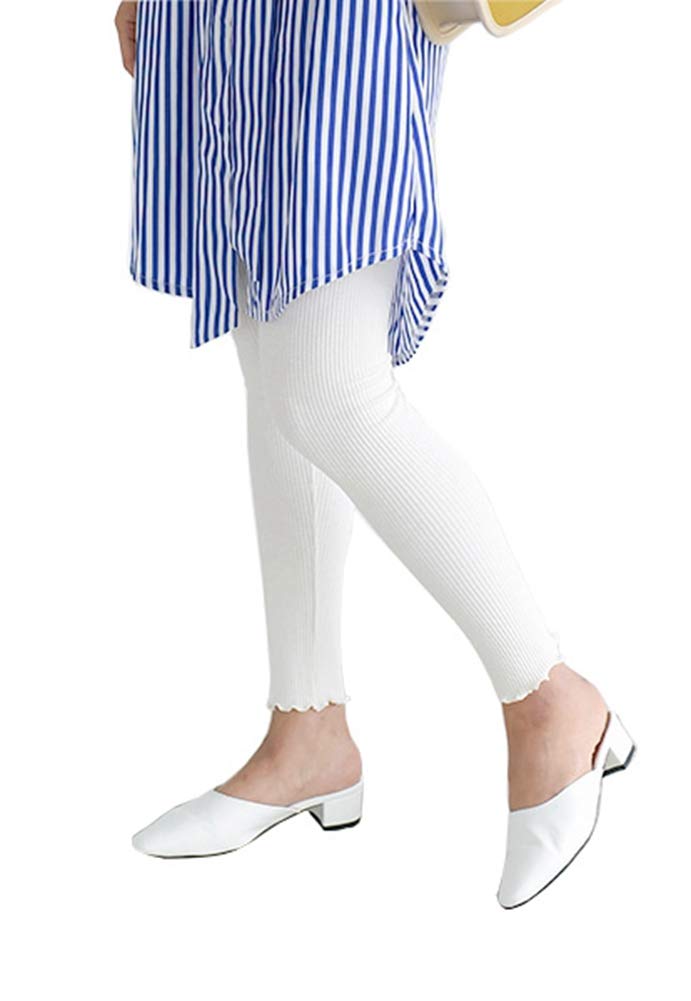 【送料無料】[InSomila] [インソミラ] 裾フリル リブ レギンス レディース ボトムス スリット ストレッチ レディース スパッツ 無地 インナー 足長効果 美脚 色：ホワイト、サイズ：Free Size