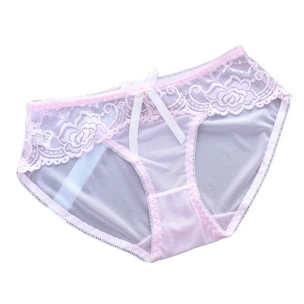 【送料無料】[Jixin4you] 透け コンフォート パティ レディース ショーツ おしゃれ 三角パンツ 透かし彫り 蝶結び 快適 チュール セクシー 柔らかい 色：ピンク、サイズ：Free Size