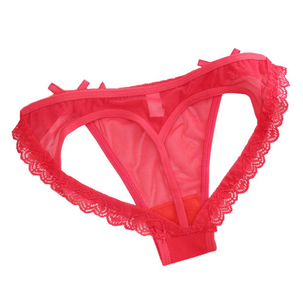 【送料無料】[Jixin4you] 蝶結び 純色 レース 透け セクシー 三角パンツ 見せパン ハート型 ショーツ ファッション 女性用下着 パンティ 快適 色：レッド、サイズ：Free Size