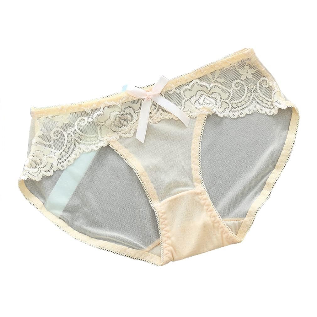 【送料無料】[Jixin4you] 透け コンフォート パティ レディース ショーツ おしゃれ 三角パンツ 透かし彫り 蝶結び 快適 チュール セクシー 柔らかい 色：肌色、サイズ：Free Size