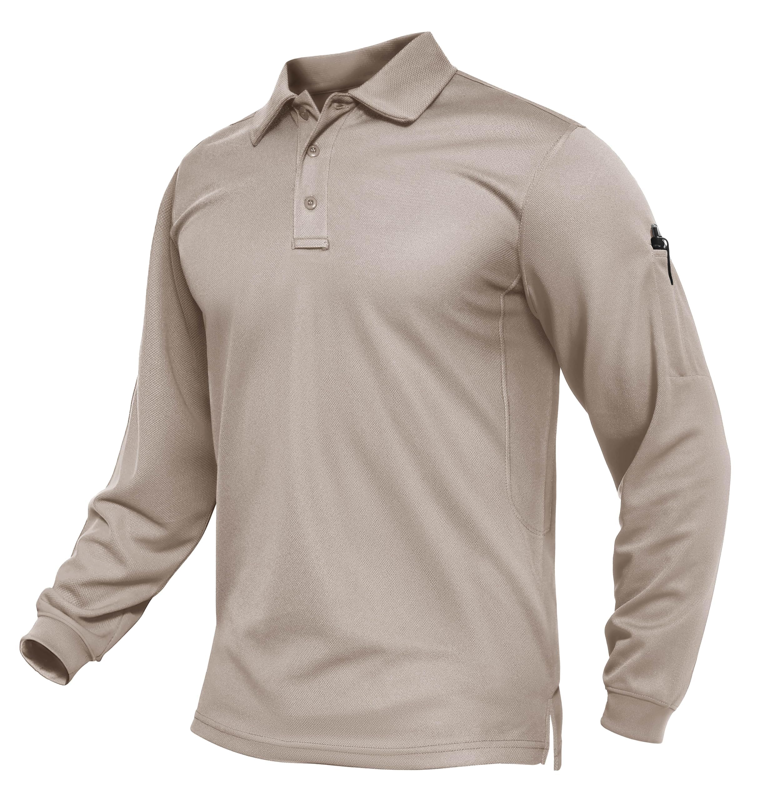 【送料無料】[TACVASEN] ポロシャツ メンズ ゴルフウェア 長袖 通気 速乾吸汗 アウトドア スポーツ カジュアル ビジネス 軽量 登山 釣り 作業着 春夏秋 色：カーキ、サイズ：XL