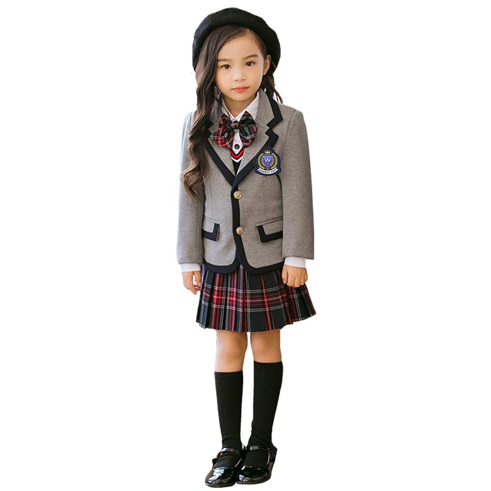 【送料無料】[Emfay] 卒業式 スーツ 女の子 子供 フォーマル スーツ 蝶ネクタイ付き 6点セット 入学式 冠婚葬祭 色：グレー、サイズ：150