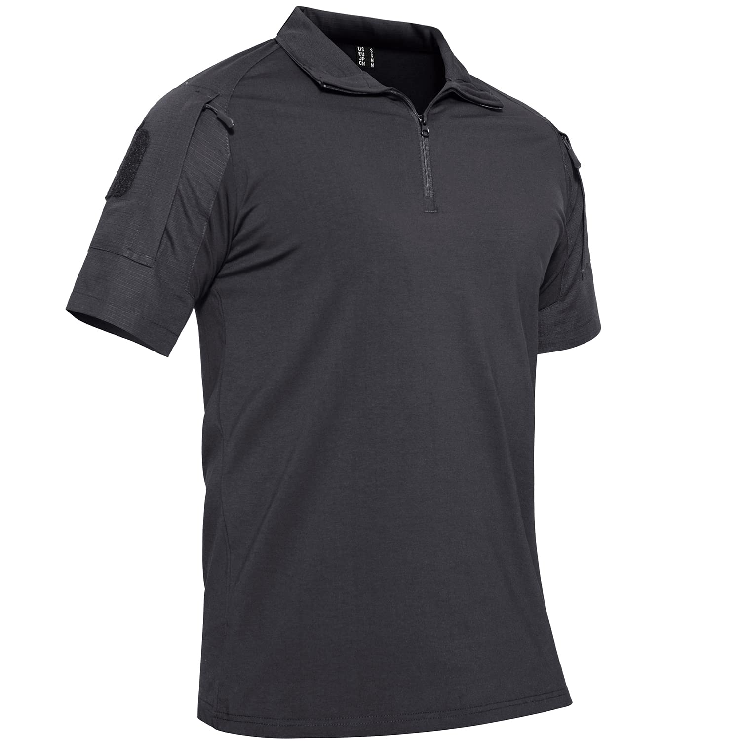 【送料無料】[TACVASEN] メンズ アウトドア タクティカル 半袖 折り襟 コンバット ミリタリー シャツ 軽量 通気性 多機能 ハーフジップ ポロシャツ サバゲー 戦闘服 夏 色：グレー、サイズ：3XL