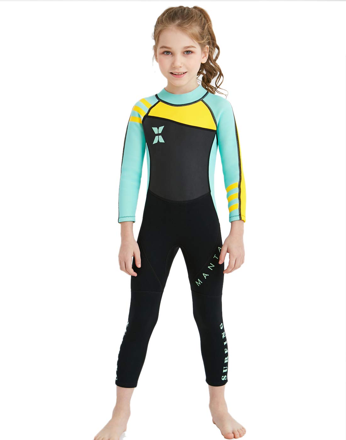 【送料無料】ウェットスーツ 子ども用 2.5mm フルスーツ 長袖 マリンスポーツ ダイビングスーツ 色：グリーン、サイズ：S