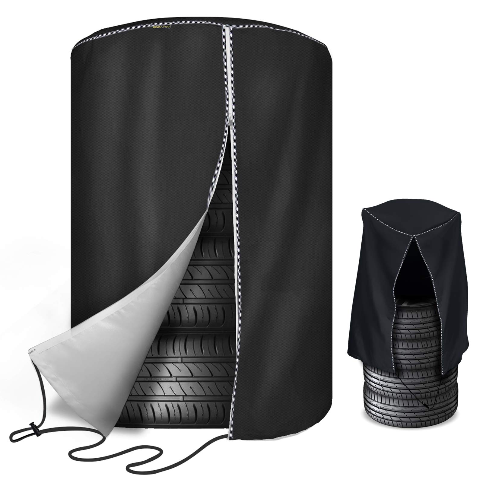 【送料無料】Mr.You 車用タイヤカバー 軽自動車用 タイヤ収納 420D厚手 UVカット 高防風 防埃 防雨 防雪 丈夫 色：ブラック（420D厚手）、サイズ：73×110cm (普通自動車用)