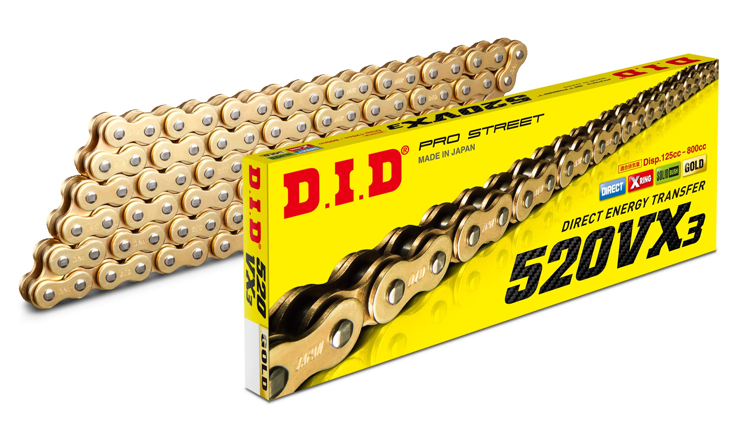 【送料無料】D.I.D(大同工業)バイク用チェーン 520VX3 色：G＆G(ゴールド)、サイズ：118リンク