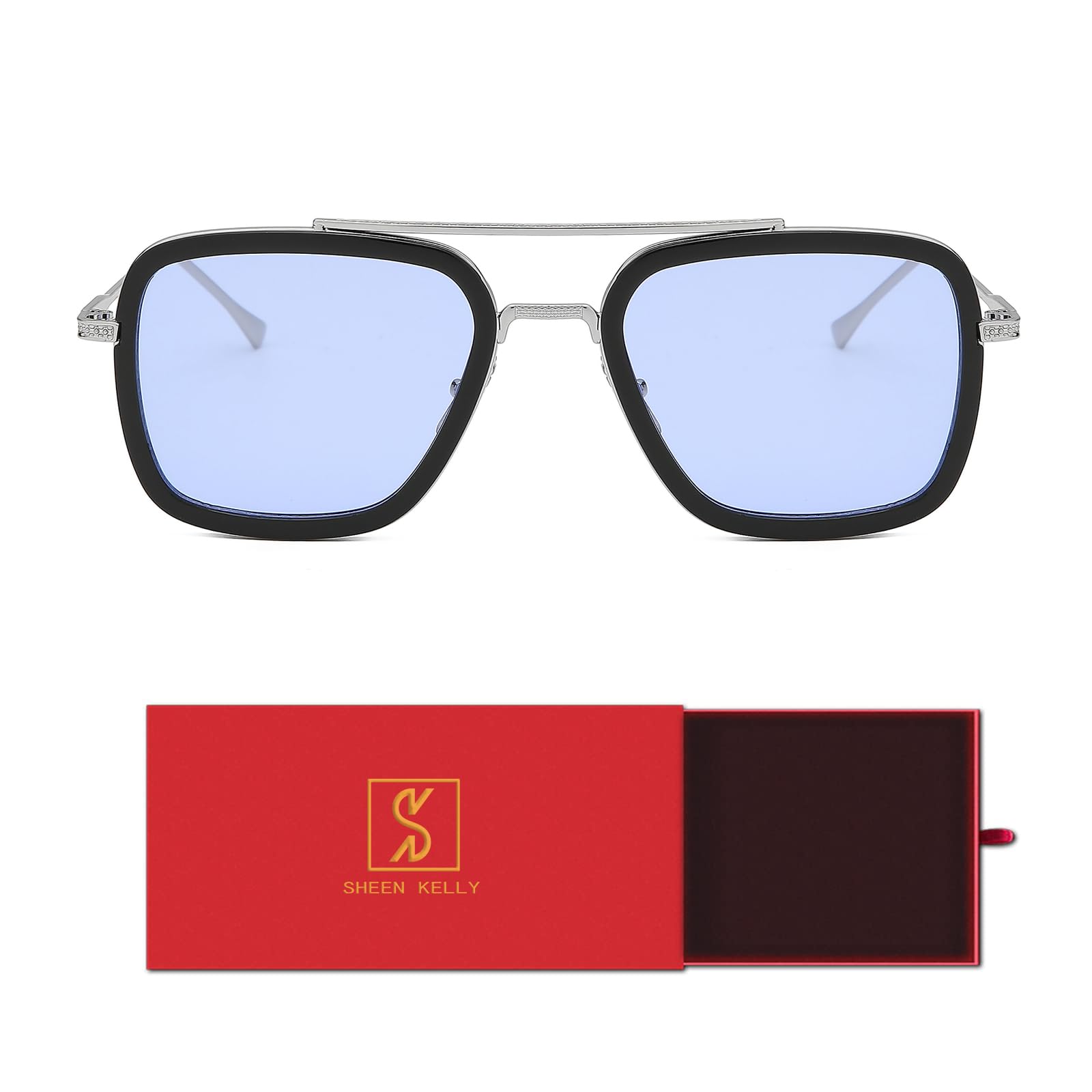 【送料無料】[SHEEN KELLY] レトロスクエアサングラスの男性と女性のファッションファインフレームメタ..