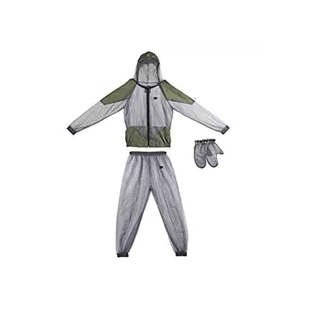 【送料無料】Kadahis 虫除けウェア 虫よけメッシュパーカー ジャケット＋ミトン＋ズボン3点セット 着るだけで虫除け 害虫 毒虫対策 農業作用 畑用 採集 釣り 軽量 耐久性 速乾性 ガーデニング 屋外活動などに 男女兼用 色：グレー、サイズ：L