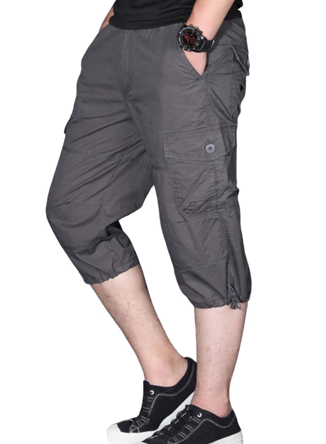 【送料無料】ODFMCE カーゴパンツ メンズ 7分丈 無地 ハーフパンツ 夏 綿 おしゃれ ゆったり 大きいサイズ 色：グレー、サイズ：XL