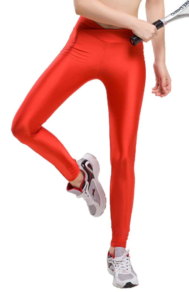 【送料無料】[Jixin4you] レディース ロングパンツ 無地 スポーツタイツ ヨガパンツ レギンス フィットネス トレーニング 色：レッド、サイズ：M