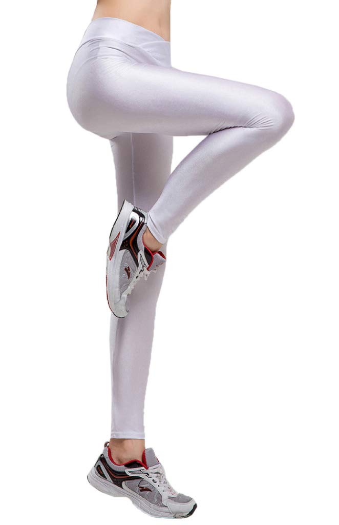 【送料無料】[Jixin4you] レディース ロングパンツ 無地 スポーツタイツ ヨガパンツ レギンス フィットネス トレーニング 色：ホワイトシルバー、サイズ：M