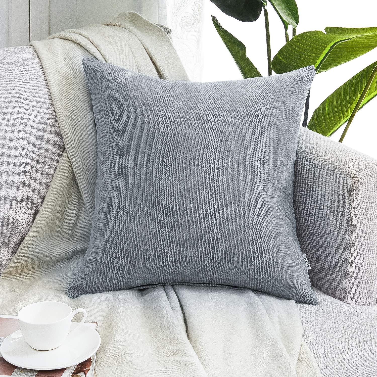 【送料無料】Topfinel クッションカバー リネンっぽい 北欧 おしゃれ 綿麻 無地 ソファ背当て 装飾枕カバー 座布団カバー 1枚 色：グレー、サイズ：65cmx65cm(1 枚組)