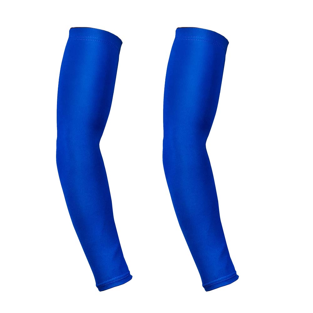 【送料無料】[KOUTEI] アームカバー 無地 スポーツ用 滑り止め UVカット 腕カバー アームスリーブ 冷感 吸汗速乾 UV対策 日焼け止めカバー シリコン付き 2枚入れ 色：ブルー、サイズ：M