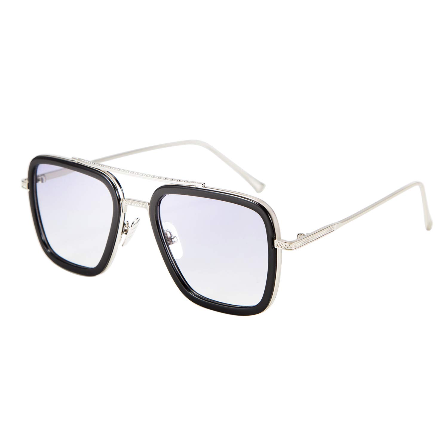 【送料無料】[FEISEDY] レトロなスクエアアビエイターメガネアイアンマントニースタークメガネファッションダウニーアーグラデーションレンズ B2510 色：Tony同色ライトグレー