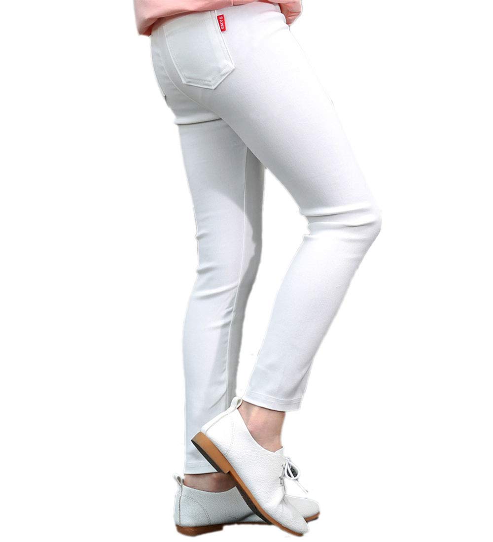 【送料無料】[YUEGUANG] キッズ スキニーパンツ 女の子 ストレッチパンツ ロングパンツ スキニー 長ズボン 春 夏 秋 シンプル カジュアル ボトムス 美脚 無地 細身 子供 女児 通園 通学 色：ホワイト、サイズ：150